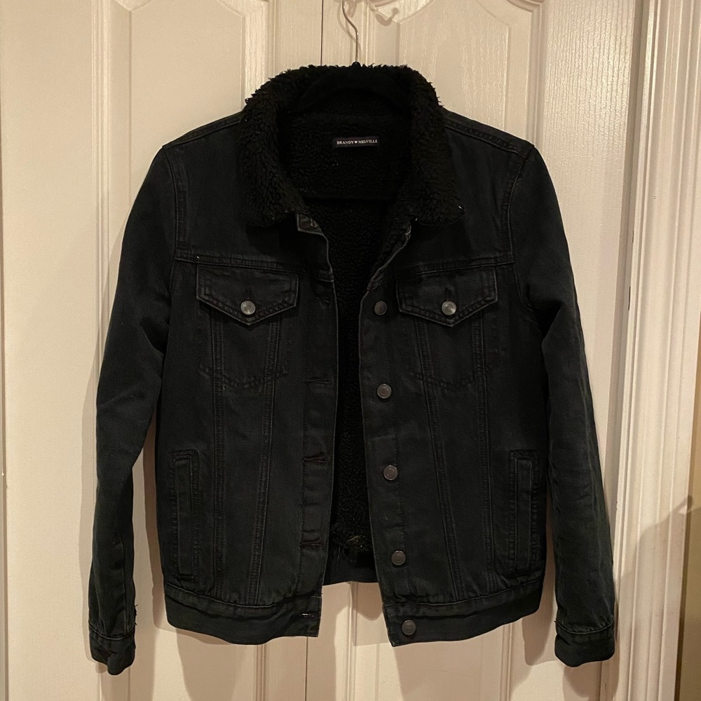 EUC brandy Melville black denim jacket with Sherpa